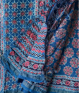 Ajrakh printed cotton saree