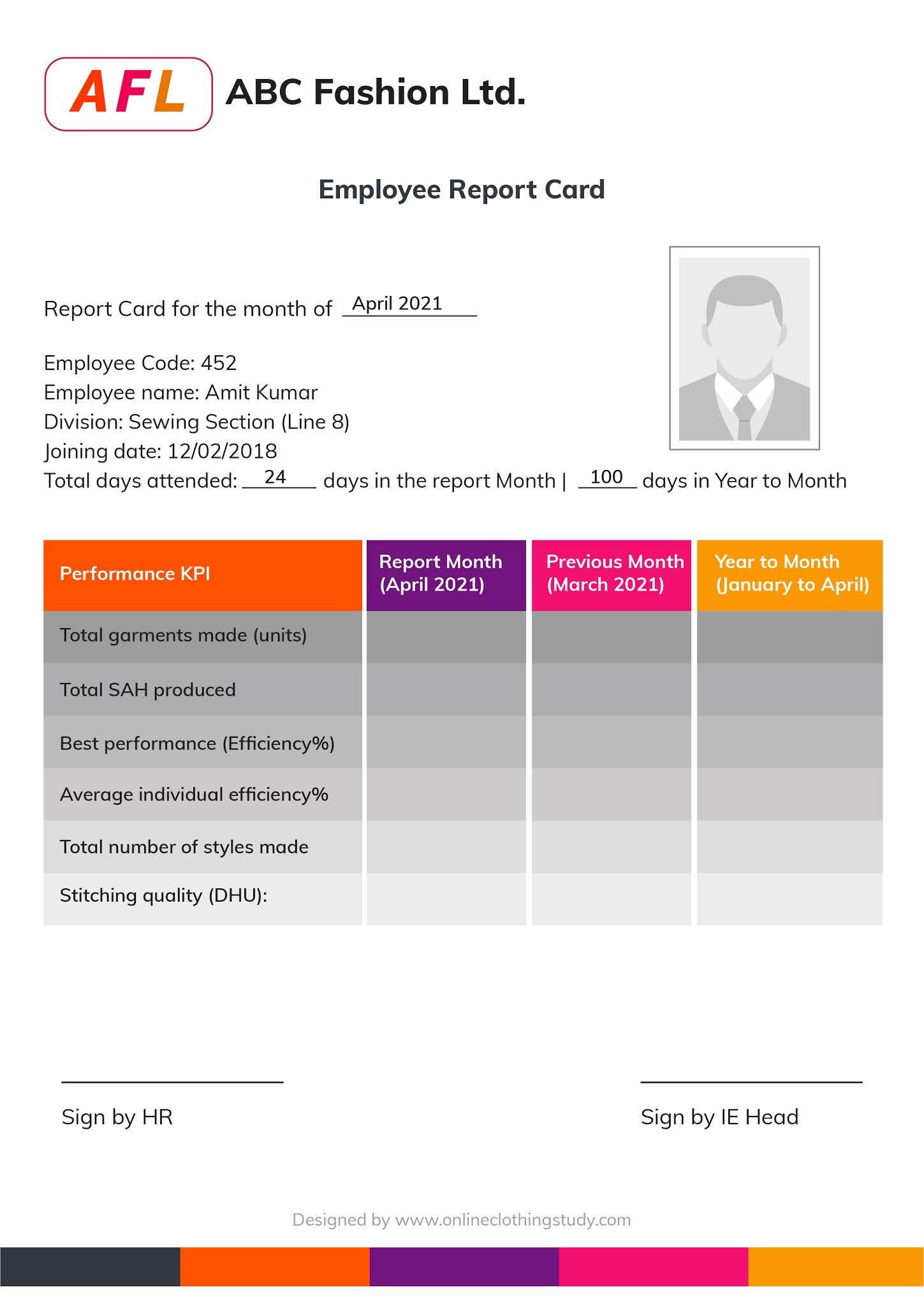 Employee report card garment operator Employee report card garment operator