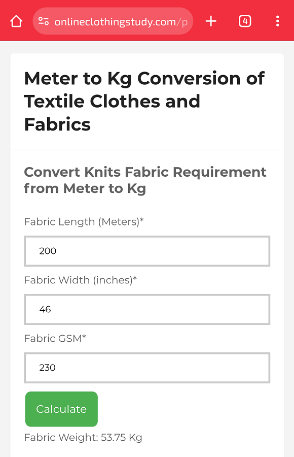 meter to Kg conversion calculator