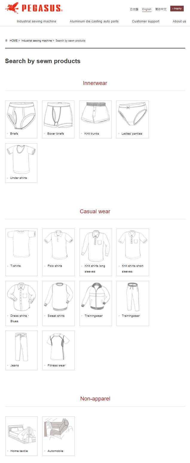 Sewn product list pegasus Sewn product list pegasus