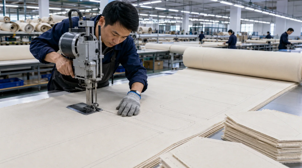 Bulk cutting process in tote bag making